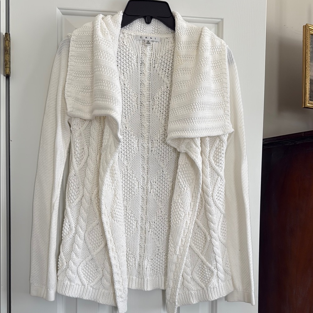 Cabi White Cable Knit Sweater